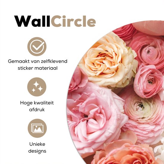 WallCircle® - Cercle de papier peint 80x80 cm - Stickers muraux Fleurs - Roses - Rose - Cercle mural salon - Cercle mural chambre - Décoration de chambre autocollante - Accessoires de Décoration murale