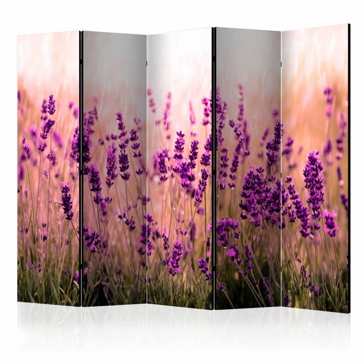 Vouwscherm / Kamerscherm - Lavendel in de regen 225x172cm , gemonteerd geleverd, dubbelzijdig geprint