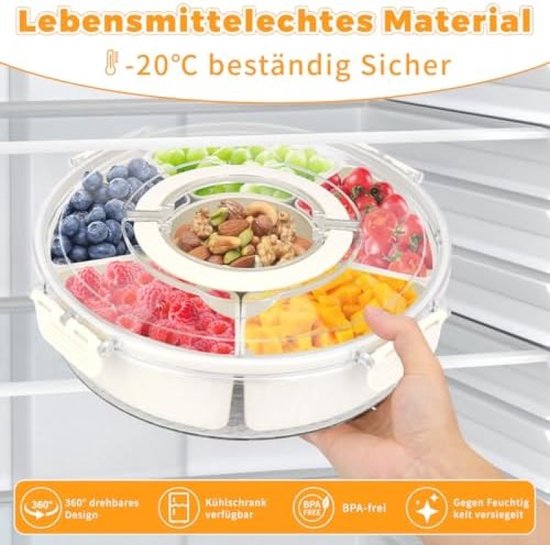 Snack Box Ronde Avec 6 Compartiments - Plateau Tournant 360° - Joint Silicone - Lavable Micro-ondes - Idéal Pique-nique, Fêtes
