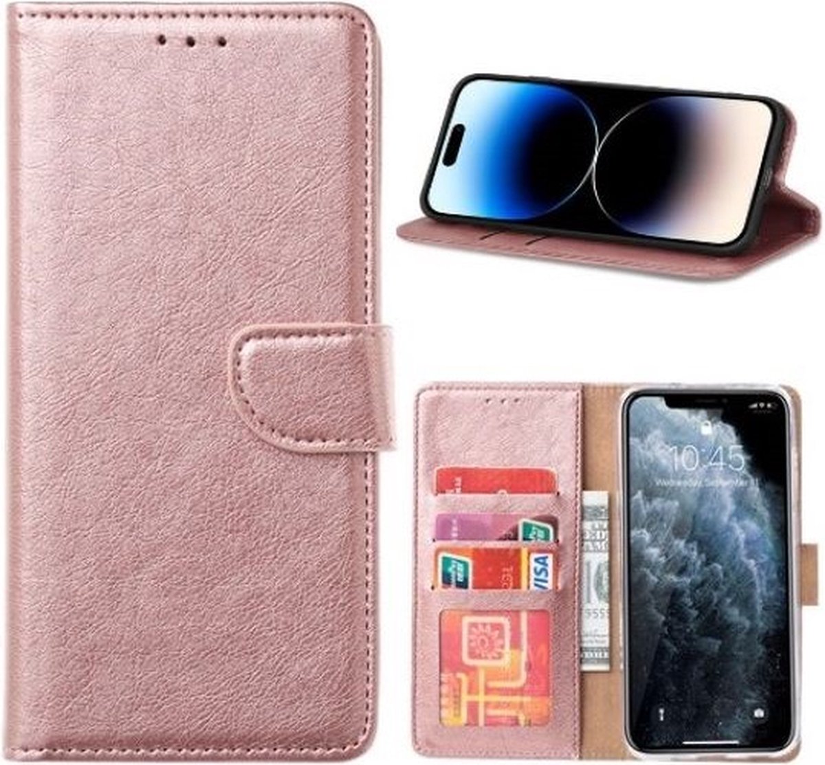 Cityhoesje - iPhone 16 Book Case – Hoesje – Magneetsluiting – Roségoud