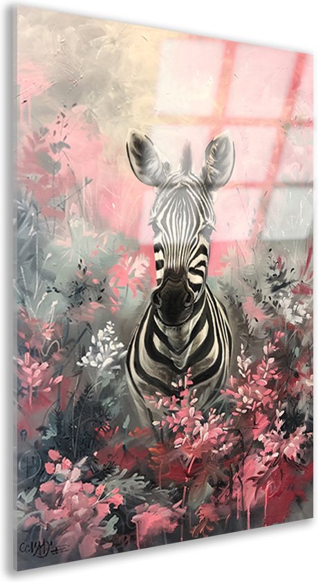 Tableau Zebra - Peinture Animaux sur verre - Peinture sur verre Fleurs - Tableaux modernes - Peintures plexiglas - Décoration chambre verre acrylique 60x90 cm
