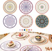 Set de 6 Napperons en Vinyl tissé imperméables - Table à manger ronde Boho et tapis de salle à manger résistants à la chaleur - Set de table mandala lavable et sets de table bohèmes