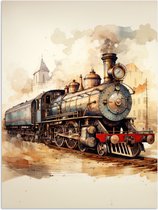 Poster 90x120 cm - Vintage - Trein - Spoor - Gebouw - Beige - Posters - Kamer decoratie - Wanddecoratie woonkamer - Muurdecoratie slaapkamer