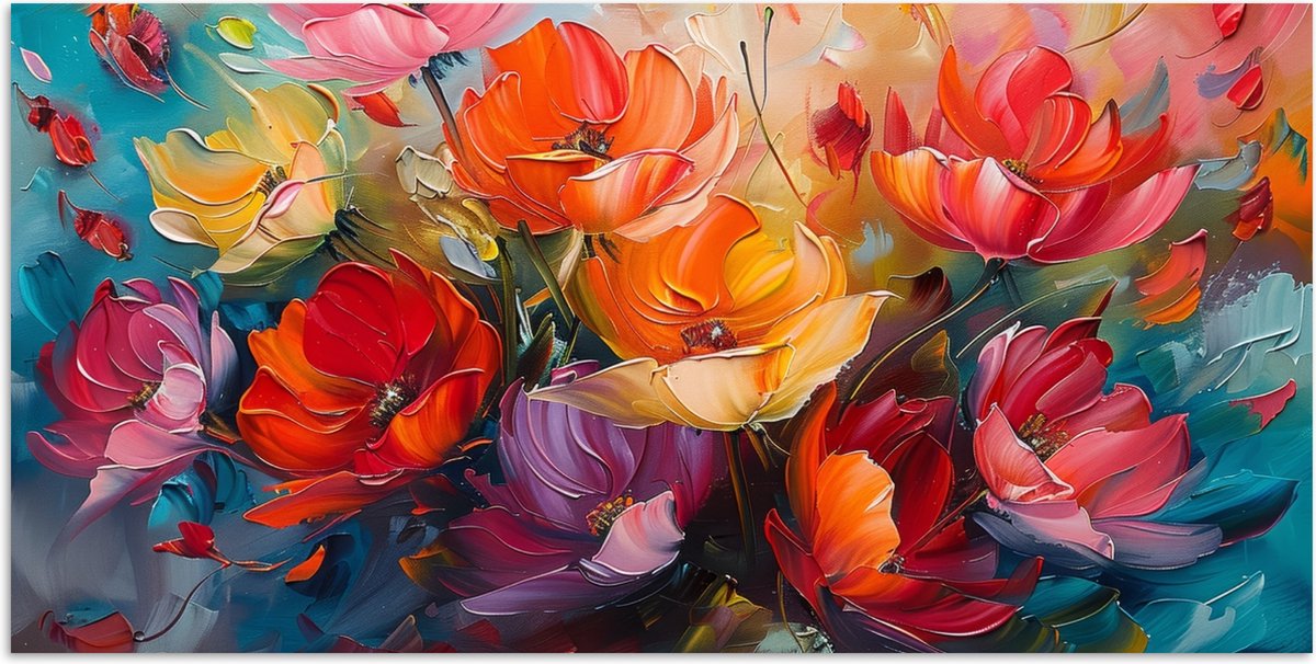 Poster 150x75 cm - Bloemen - Kleurrijk - Verf - Abstract - Kunst - Posters - Kamer decorat