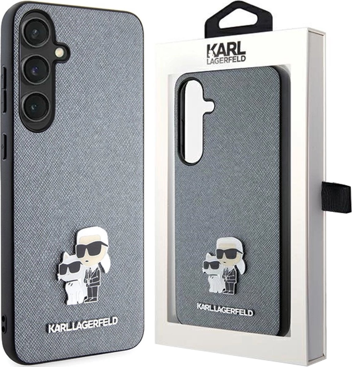 Karl - Lagerfeld - Saffiano Karl&Choupette Metalen Pin-hoesje voor Samsung Galaxy S24+ - grijs