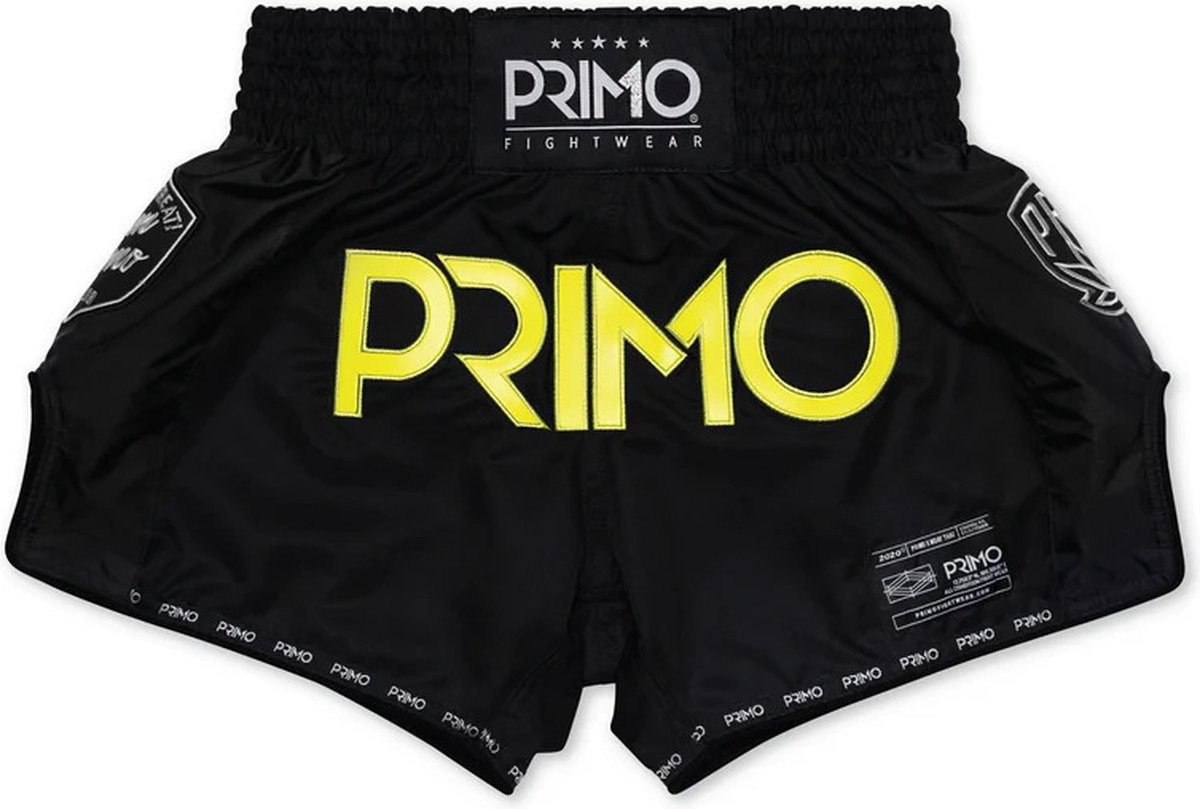 Primo Muay Thai Shorts - Free Flow Series - Metatec - Zwart/Neongeel S