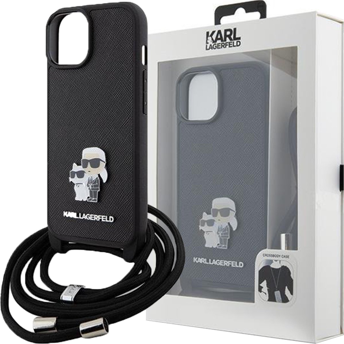 iPhone 15 Backcase hoesje - Karl Lagerfeld - Effen Zwart - Kunstleer