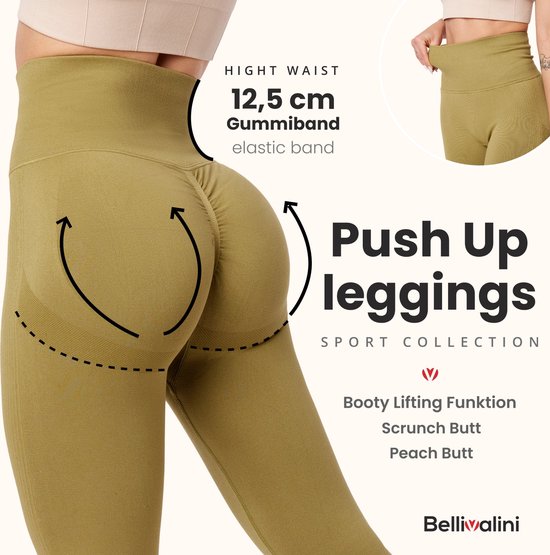 Bellivalini BLV-BLV50-255-LE Dames Leggings - Push Up - High Waist - Scrunch - Vrijetijdsbroek - Lang - Sport - Sporbroek - Yogabroek - Khaki - S