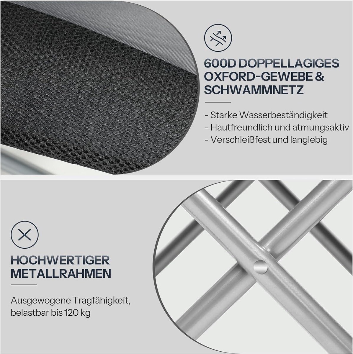 Inklapbare campingstoel met flessenhouder en draagtas - grijs/zwart - voor outdoor camping en tuin