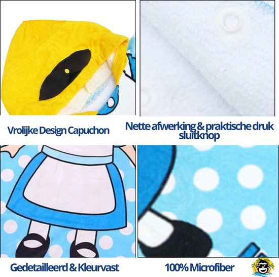 BoefieBoef Kinder Badponcho - Baby Badcape - Microfiber Kleuter Badjas Met Capuchon - Kerst Cadeau - Peuter Strandponcho Voor Kinderen tot 6 jaar - 60x90cm - Alice Wonderland Blauw - meisje - Oranje - Zomer - Strandlaken - Surfponcho -Dreumes van BoefieBoef — afbeelding 3