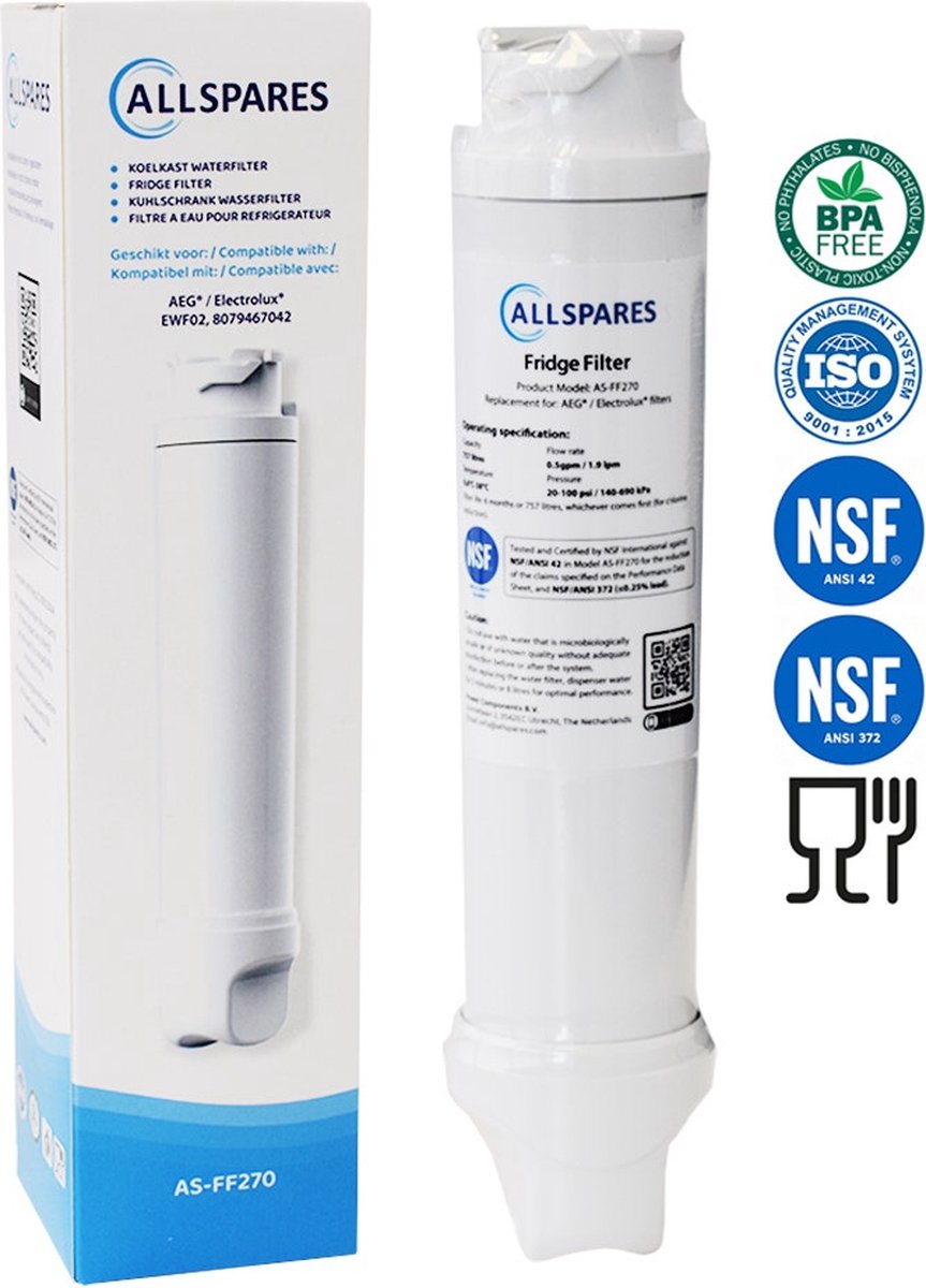 AllSpares Waterfilter voor Koelkast geschikt voor AEG-Electrolux EWF02 / 8079467042