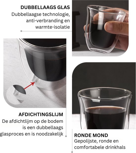 House of Husk Verres à Café à double paroi – Verres à thé – Verres à café – Glas borosilicate – 150 ml – 4 pièces