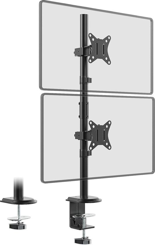 Monitorsteun 2 monitoren boven elkaar voor 17-35 inch schermen, max. 12 kg, schermsteun 2 monitoren in hoogte verstelbaar, 2 bevestigingsopties/VESA 75/100, WORLDLIFT