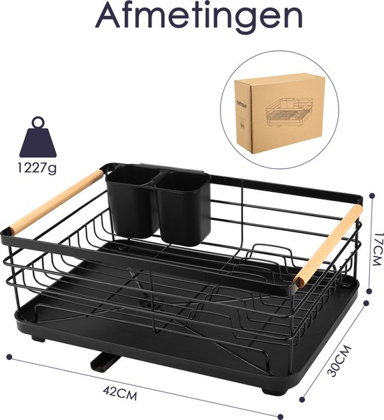 Behave Égouttoir avec égouttoir – Comprend égouttoir – Égouttoir à vaisselle – Avec porte-couverts – Gain de place – Métal – Zwart