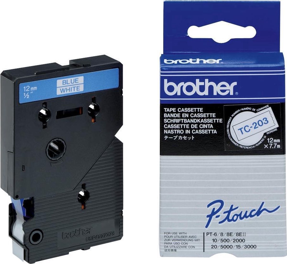 TC-203 - 12mm - blue on white for PT-8E/ PT-2000 / PT-3000 / PT-5000