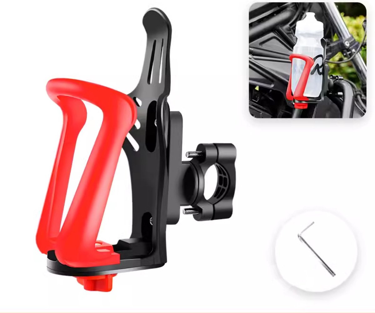 Bidonhouder voor de fiets - Bekerhouder voor de motorfiets met snelverstelknop - Bekerhouder voor de fiets met schroefgereedschap - Geschikt voor flessen met een diameter van 55-75 mm - Geschikt voor stuur en frame - rood - 7.5*9*16.5