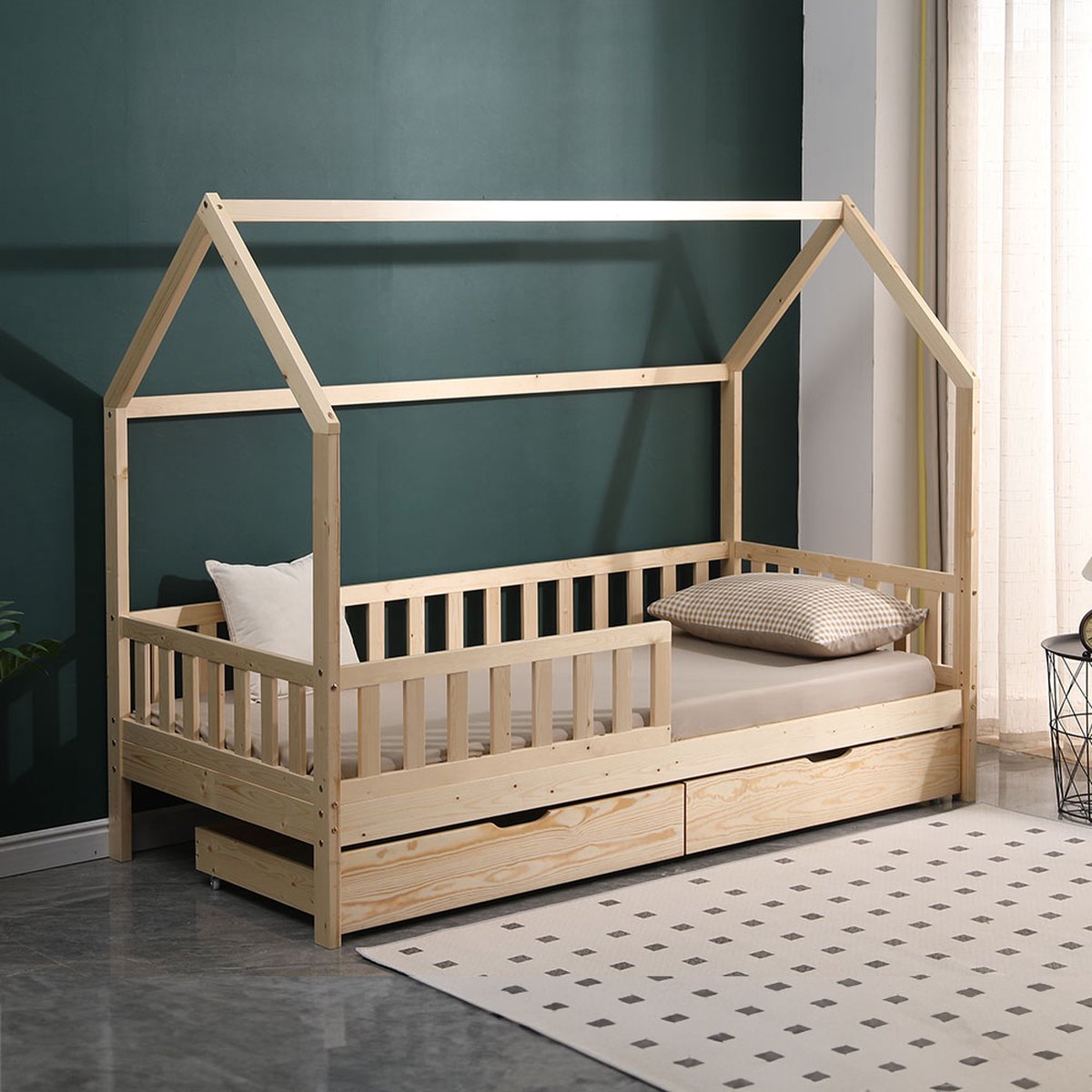 Milton & Oldbrook Huisbed 90x200 cm met 2 Lades Nikaia Hout