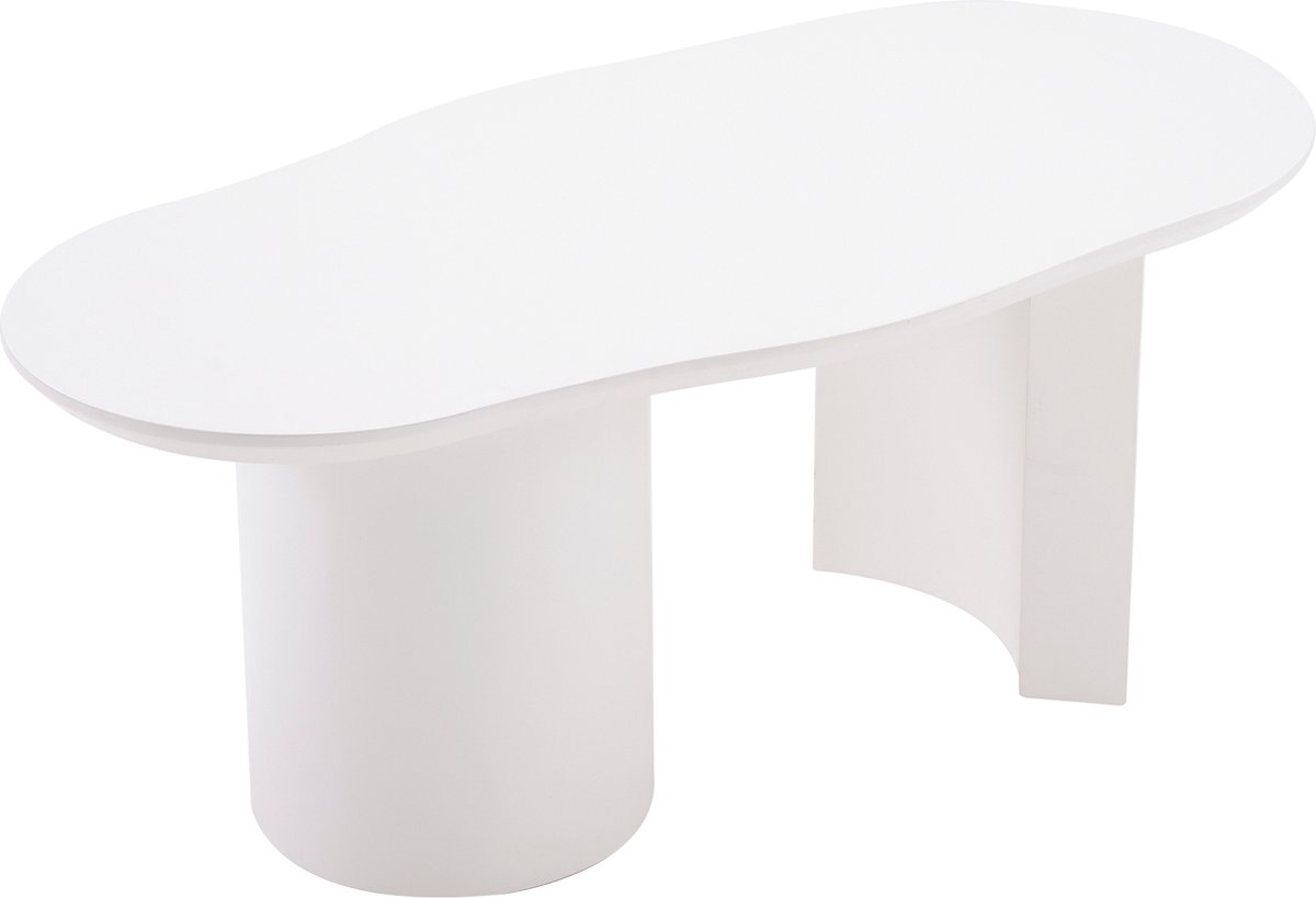 Sweiko Duurzame en Stevige 100 Centimeter Lange Witte Onregelmatige Salontafel, Gemaakt van hoogwaardig medium density vezelplaat, met een verfafwerking en delicate touch, voorzien van een onregelmatig en elegant gebogen tafelblad