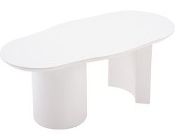 Sweiko Duurzame en Stevige 100 Centimeter Lange Witte Onregelmatige Salontafel, Gemaakt van hoogwaardig medium density vezelplaat, met een verfafwerking en delicate touch, voorzien van een onregelmatig en elegant gebogen tafelblad