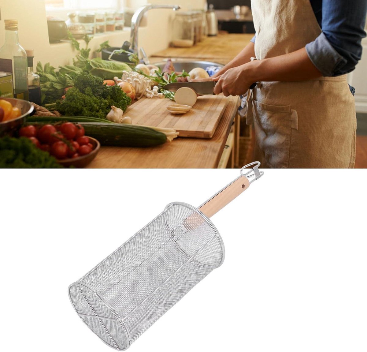 Keuken Geperforeerde RVS Pasta Zeef Mand, Mesh Spider Zeef, Voedsel