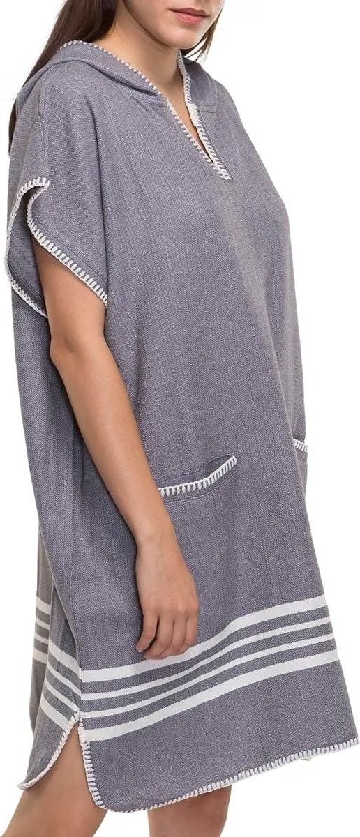 Strandponcho Sultan Dark Grey - L/XL - saunaponcho - damesponcho - L/XL - dames poncho - poncho volwassen - poncho met capuchon