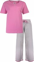 Tenderness Dames Pyjama - Katoen - Polo Sluiting - Roze - Maat M