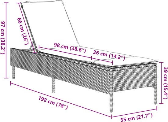 vidaXL - Ensemble de 3 chaises longues - avec coussins - résine tressée - marron