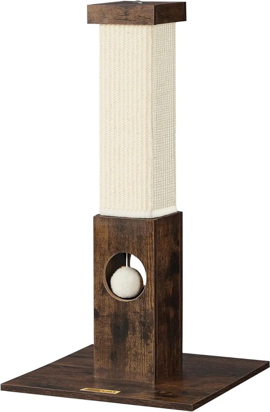 Kattenkrabpaal, Krabpaal Van Natuurlijk Sisaltouw, Krabpaal Met Pluche Speelgoedbal Krasbescherming Voor Meubels 73 Cm Hoog Vintage Bruin Pca021x01