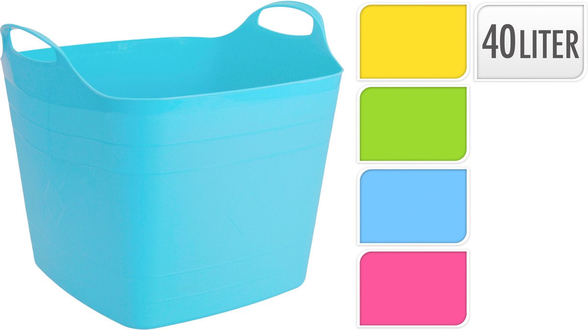 Goedkoopste Combieset van 2x stuks kunststof flexibele emmers/wasmanden/kuipen 40 liter in het groen/blauw 42 x 42 cm