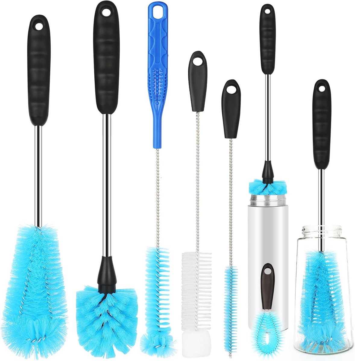 Goedkoopste Set van 6 Lange Steel Roestvrijstalen Flessenborstelreinigers voor Sportflessen en Babyflessen