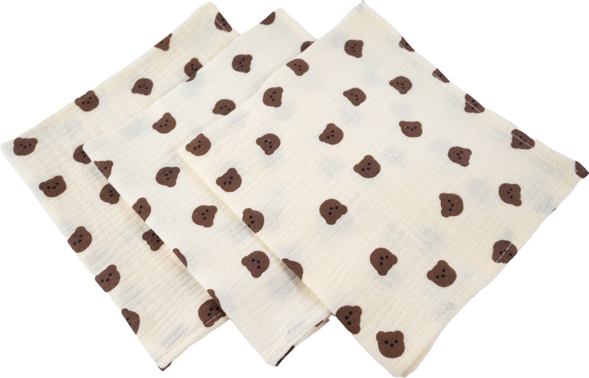 Goedkoopste Honeybears hydrofiele doeken – 3 stuks - Inbakerdoek hydrofiel baby – Hydrofiele luierdoek – Beertjes – 40 X 38 CM