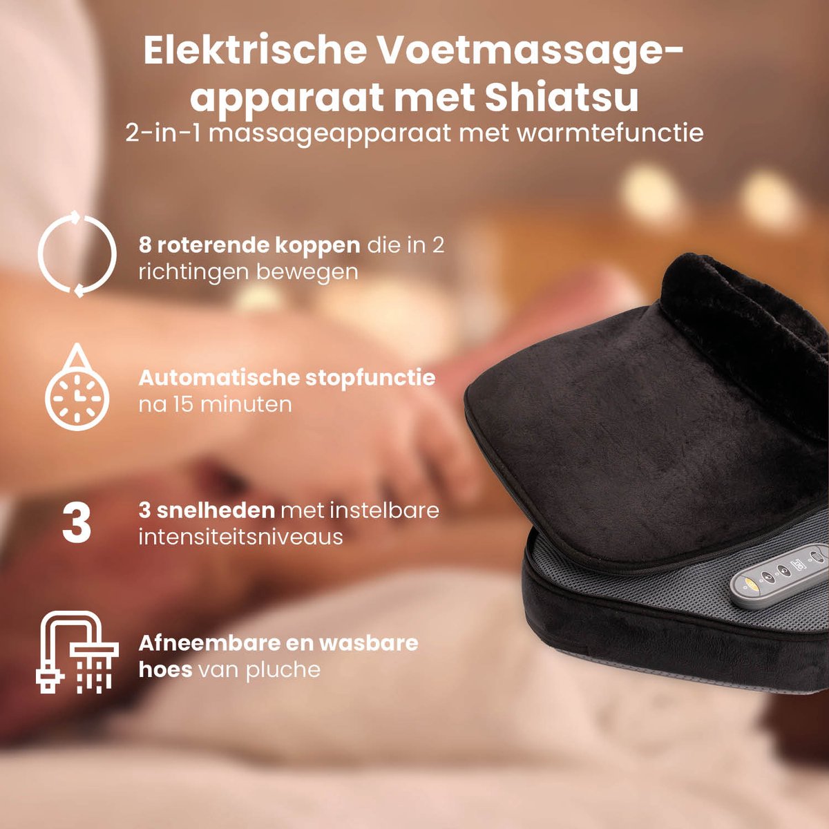 QLT Elektrisch Voetmassageapparaat met Shiatsu - 2-in-1 Massageapparaat met Warmtefunctie - Voetenzak - Voetenwarmer met Afstandsbediening - Zwart — cadeau in Verzorging - foto 2
