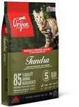 Orijen Tundra kattenvoerzak met afbeelding van een cyperse kat en groene bosachtergrond. 85% dierlijke ingrediënten.