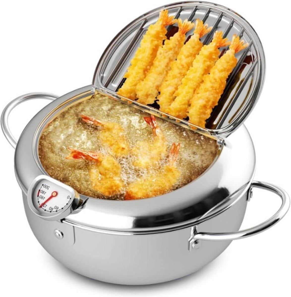 Japanse stijl Frituurpan kleine friteuse met thermometer roestvrij stalen inductiekookpan compatibel met inductiekookplaat groot formaat