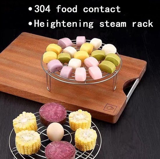 Ronde stoomkorf, inzetstuk voor stoompan, roestvrij staal, rek voor airfryer, multifunctioneel kookrek, inzetstuk voor dampen – Voor kooktotten, potten, afkoelrooster, cakerooster voor het bakken