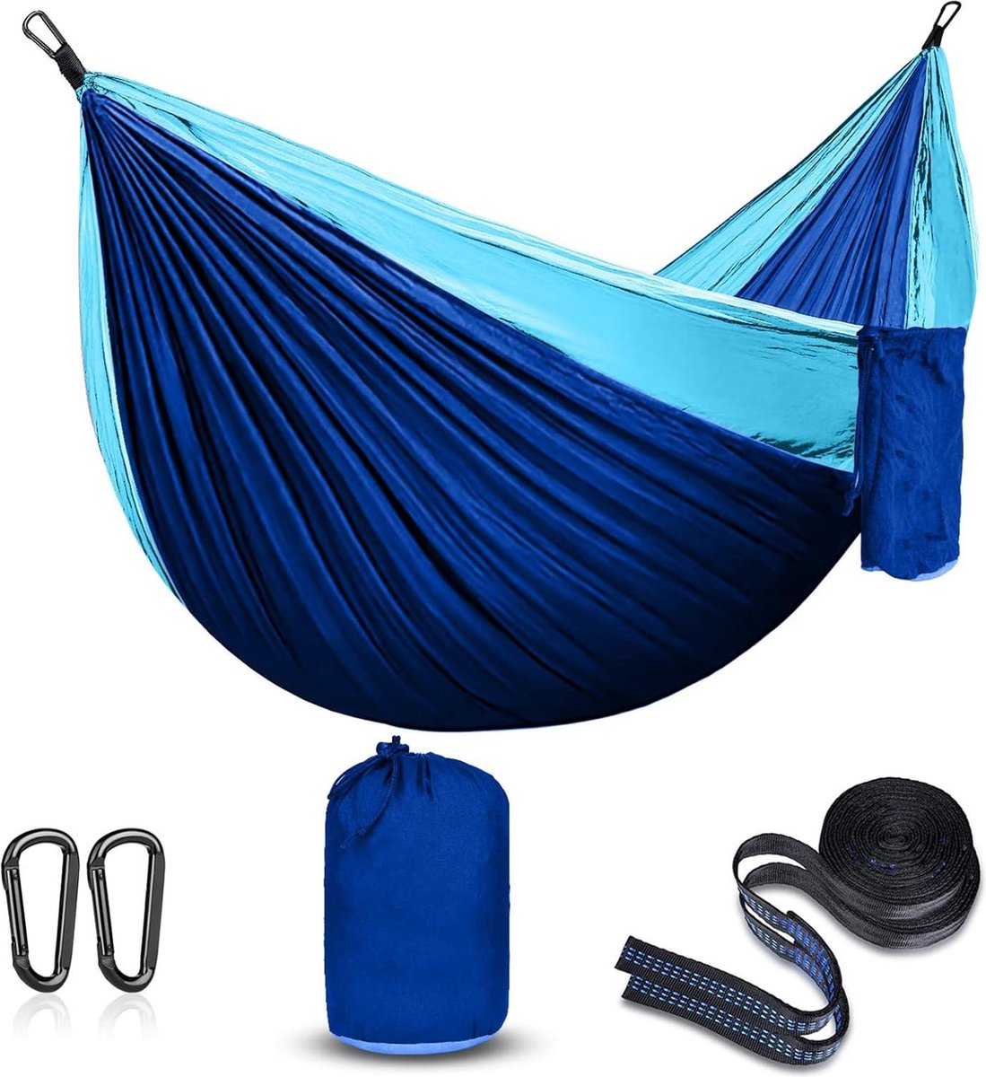 Hangmat voor Kamperen en Wandelen - Draagbare Parachute Hangmat voor Outdoor Activiteiten - Ultralicht Nylon Hangmat voor Tuin en Gazon - Blauw en Hemelsblauw hangmat 2 person