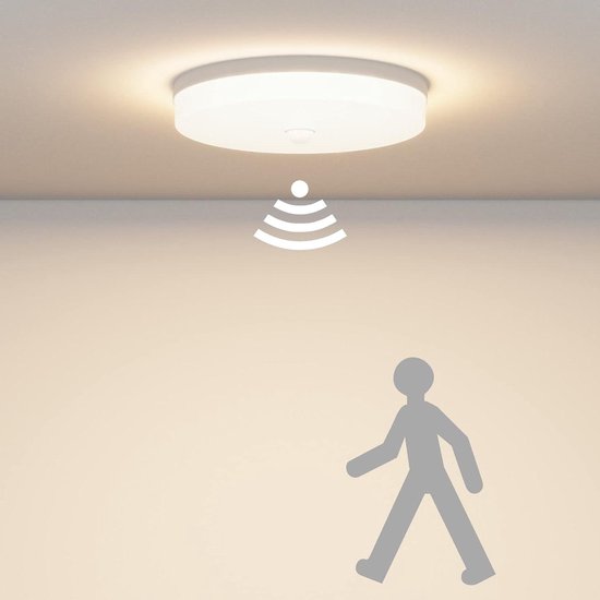 B.K.Licht - LED plafondlamp met bewegingsmelder IP54 3m bereik, warm