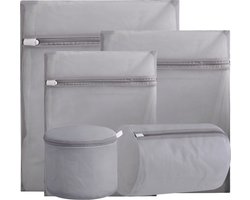 Waszakken - 5-pack waszakken met rits - Mesh waszakken voor wasmachines - Fijne mesh en grote mesh herbruikbare waszakken - voor delicate shirts, sokken, ondergoed, bh's, lingerie, babykleding - 70g fijnmazig - grijs