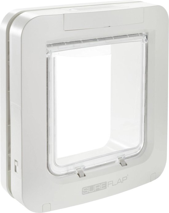 Witte microchip kattenluik met transparant klapdeurtje, merk SureFlap.