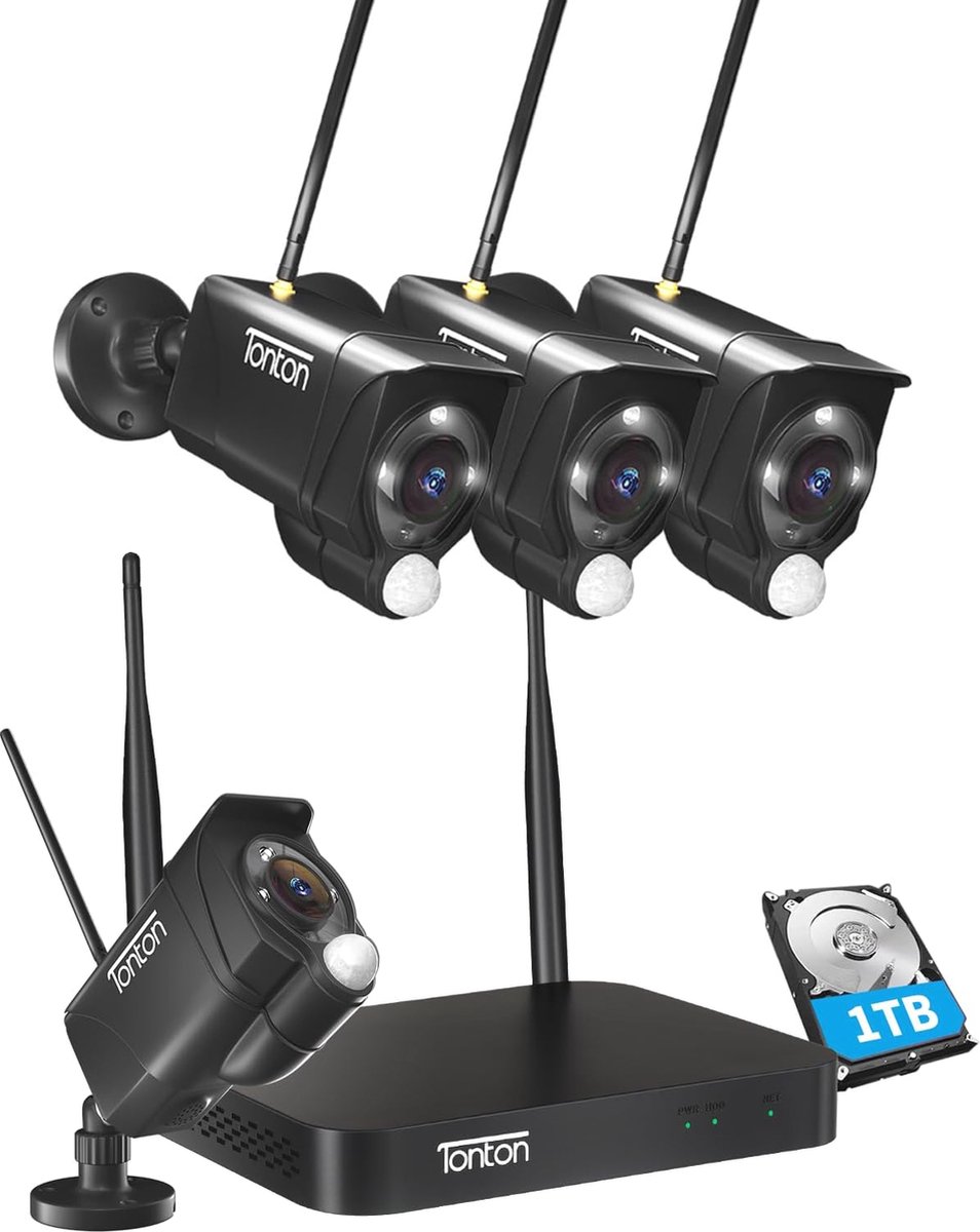 Full HD 5 MP Bewakingscameraset met PIR-sensor en LED-schipverlichting - Draadloos, 8 Kanalen, Intercomfunctie