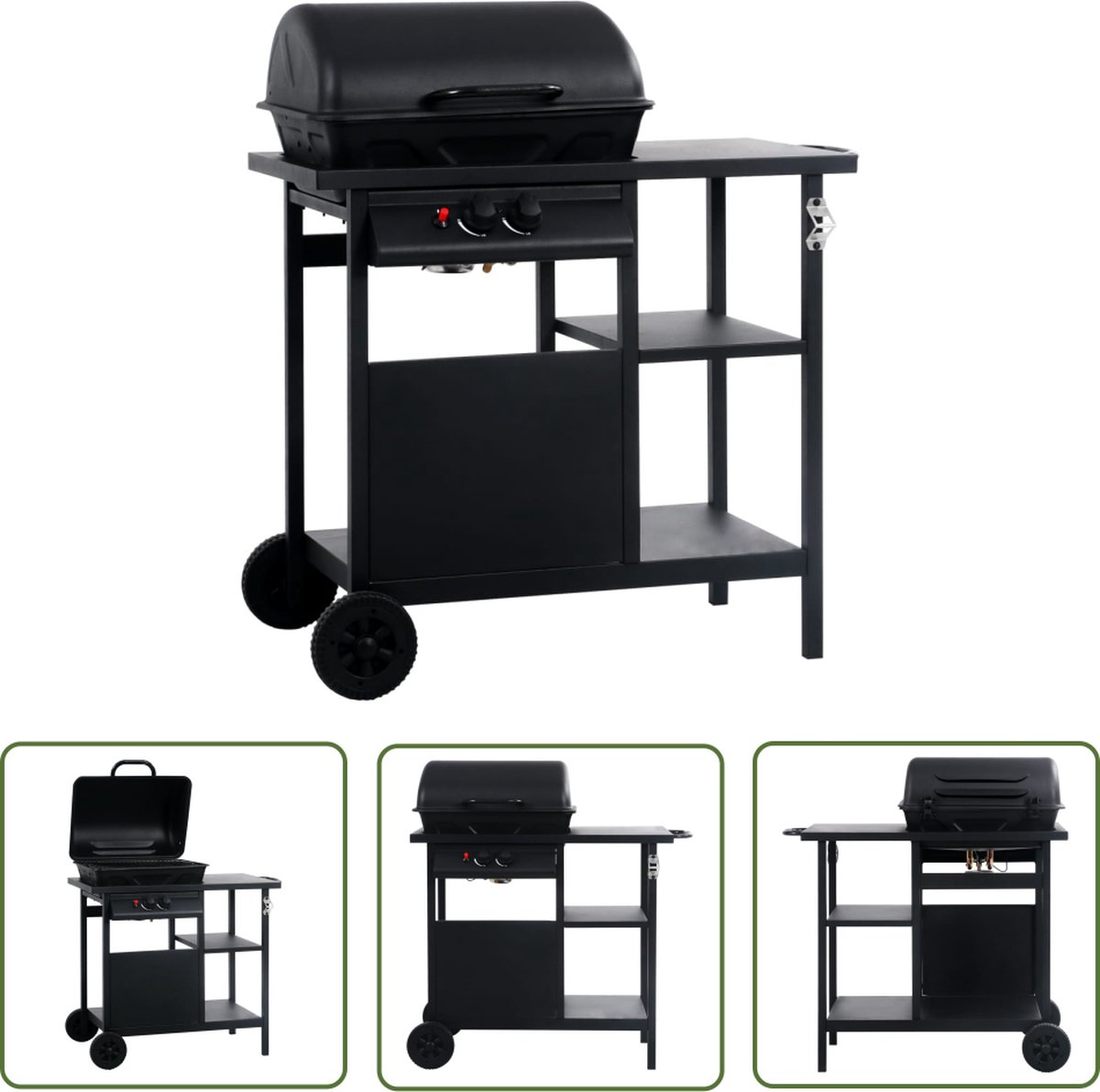 The Living Store gasbarbecue - 92x53x96 cm - 3-laags zijtafeltje - zwart