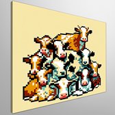 Pixel art koeien schilderij | Koeien in digitale pixelvorm: een kunstzinnige pixelated weergave | Kunst - 30x30 centimeter op Canvas | Foto op Canvas