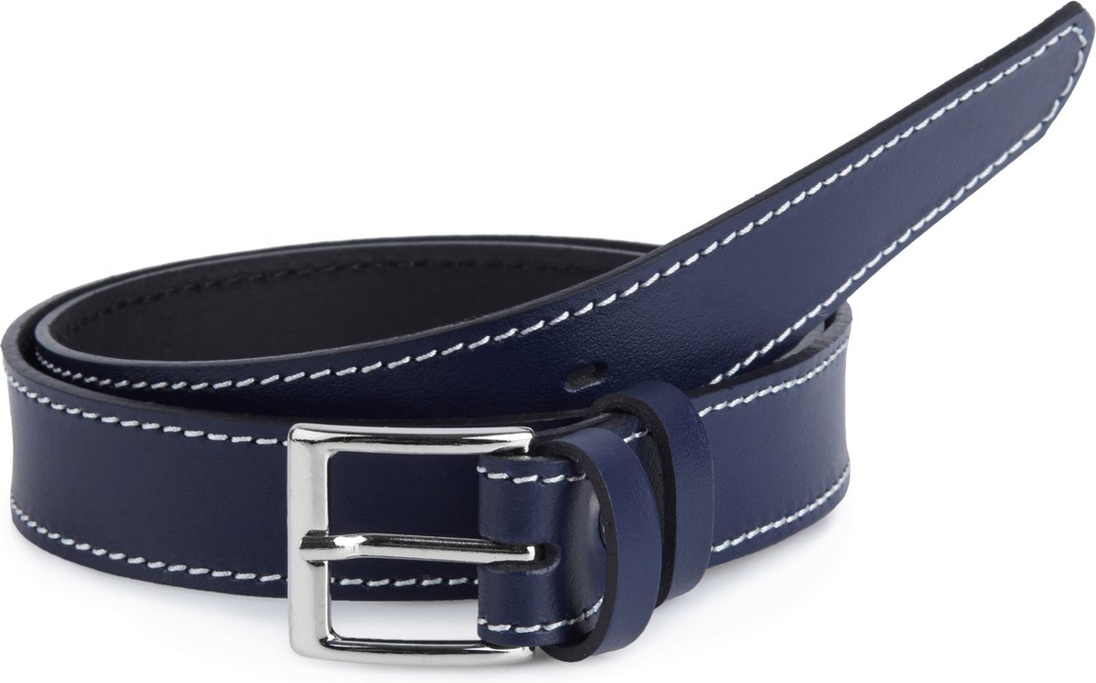Ladeheid Kinderriem – Riem - Jongens - Broekriem - Verstelbaar - Leer – Marineblauw/Wit – 55 cm LA-EL-KIDS