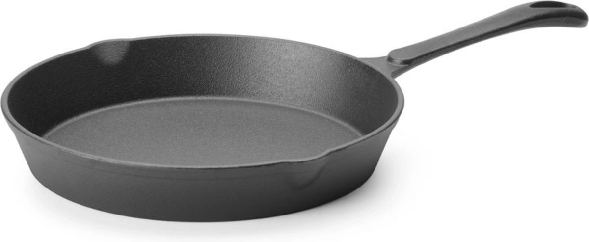HENDI Gietijzeren skillet – 25 cm – met schenktuiten en ophangoog – zwart