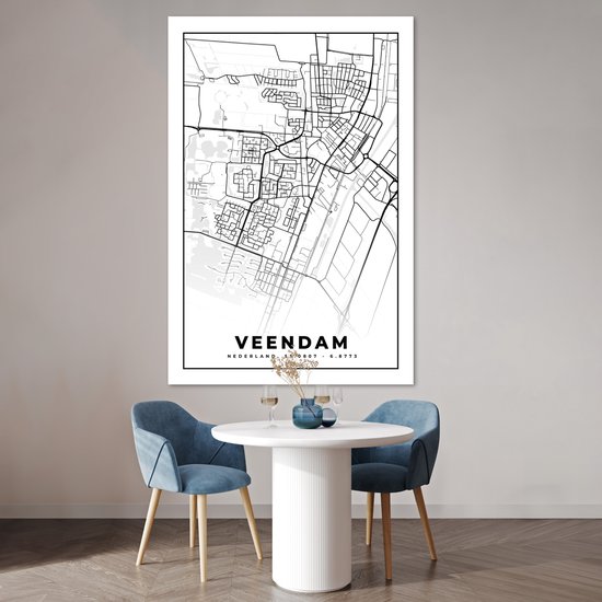 Poster Carte - Veendam - Zwart - Wit - 120x180 cm XXL