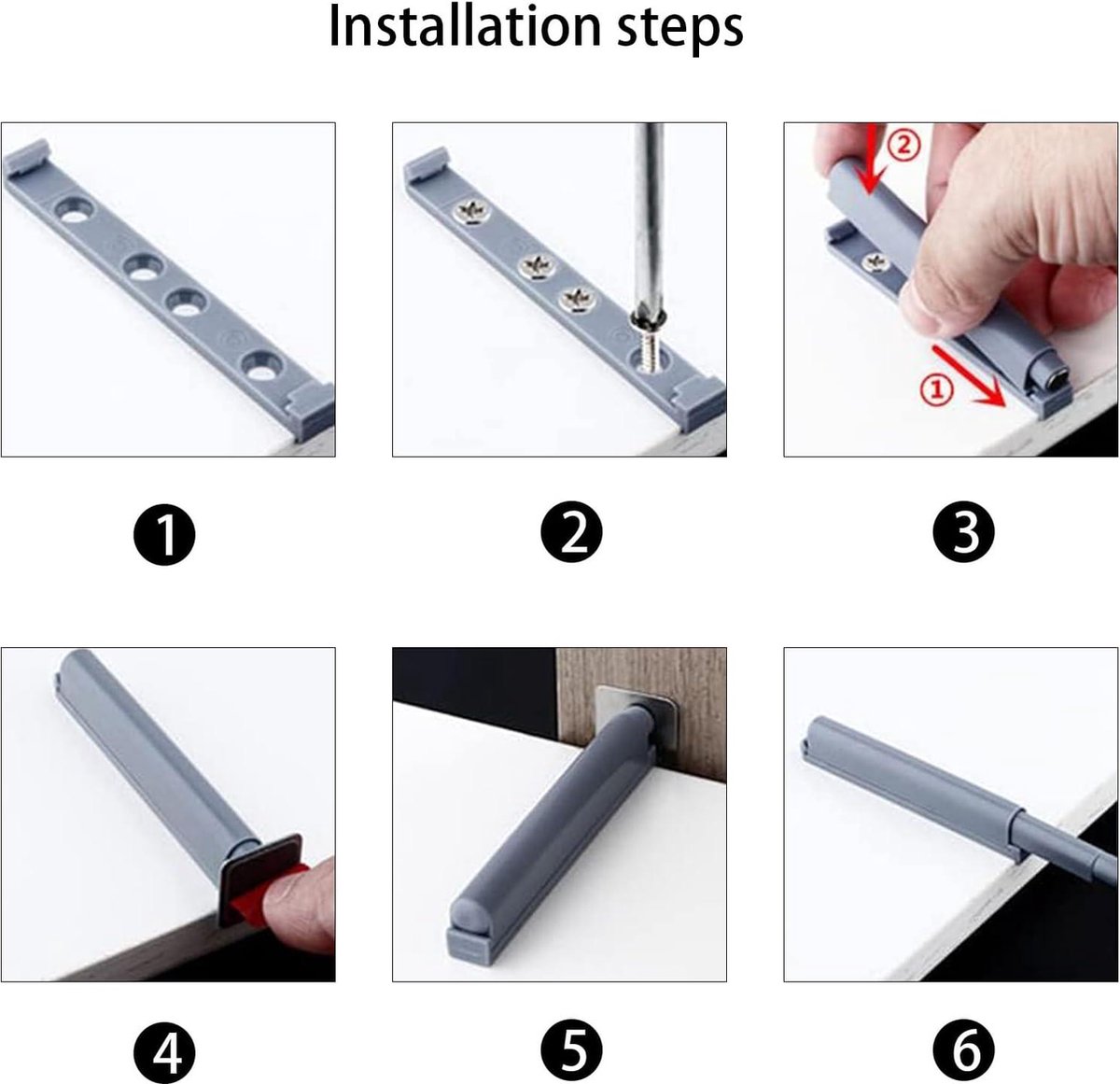GoldRock Drukdeuropener, Push to Open deuropener, 8 stuks tip on voor deuren, softclose-achteraf inbouwen, soft-close deurdemper, zilver, magneetsnapper voor kastdeuren, magnetische deursluiter