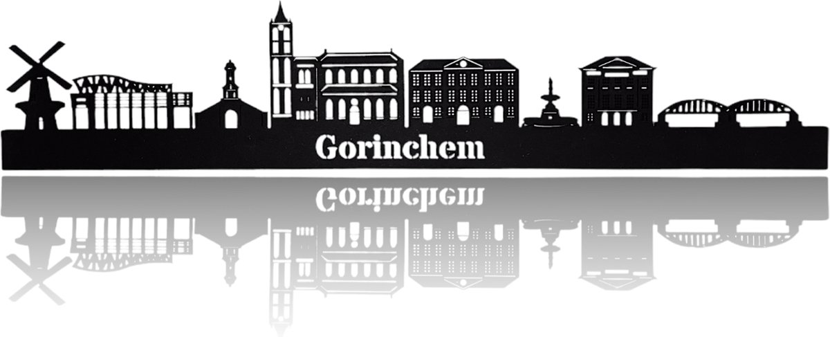 Skyline van Gorinchem - Zwart-mdf - 110cm - Wanddecoratie van hout