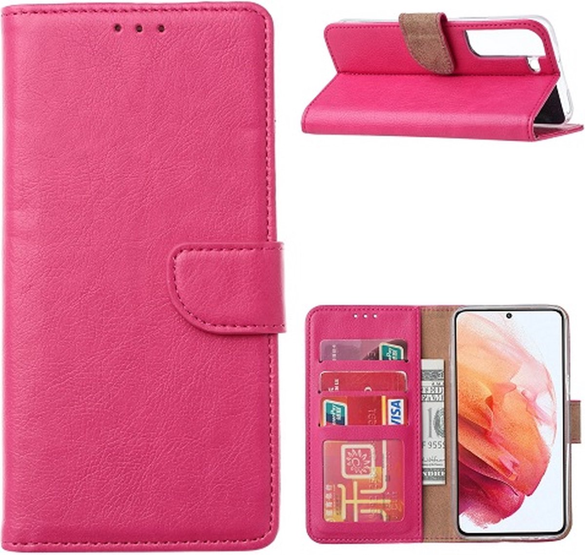 Samsung S22 Plus Hoesje Met Pasjeshouder Bookcase Roze