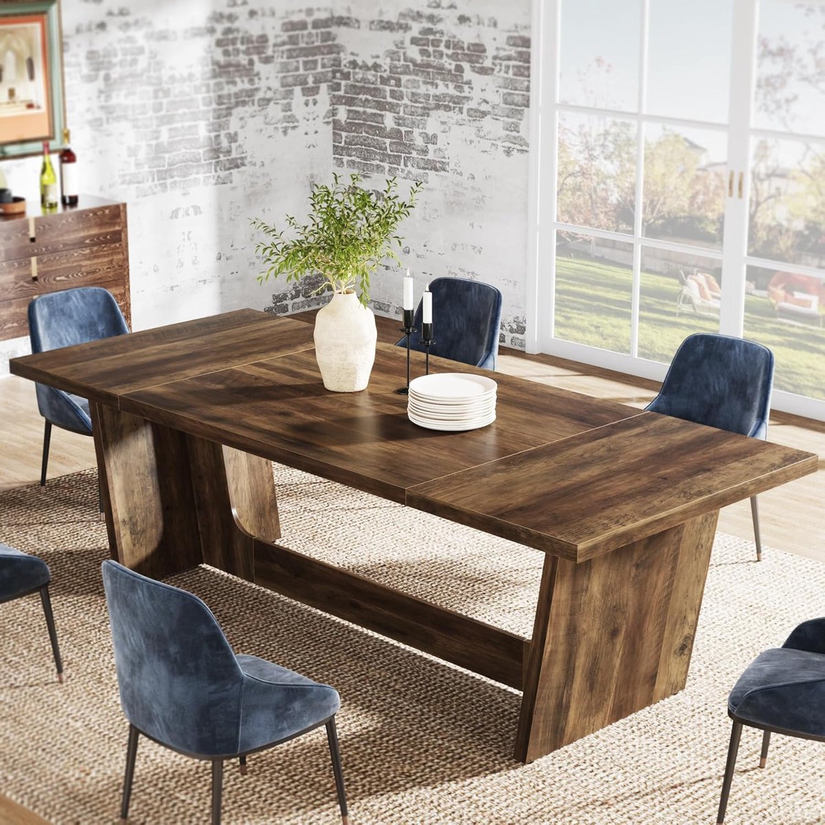 Tribesigns Keukentafel - Eettafel - 180 x 79 x 75 cm - Eetkamertafel Voor 6-8 Personen - met Stevige Metalen Poten - Industrieel Design - Vintage - Rustiek Bruin