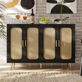 Bol.com Gutent Rotan Zijkast Opbergkast Zwart Handgemaakte Houten Opbergkast vrijstaande kast Houten keuken huis woonkamer 120 x... aanbieding